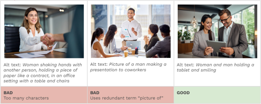Infographic showing the dos and don'ts of alt text